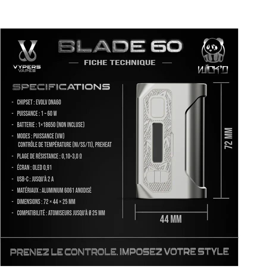 Blade 60 DNA60 — Vue technique chipset Evolv DNA60 régulation et protections