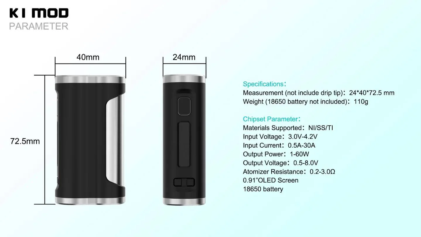 K1 — Box mod compact 60W Vypers Vapes × Ambition Mods, finition métal